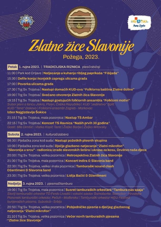 Zlatne žice Slavonije - Najveći festival tamburaške glazbe u Hrvatskoj - Program